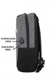 Case Club Usb Aparatlı  İthal Laptop Sırt Çantası 15,6 inç Su Geçirmez Kumaş Gri